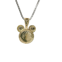 14KT Gold Charm Mickey Mouse Head with White CZ Stone Face Black CZ Ears and Bell