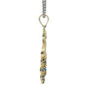 14KT Gold Charm Peacock with Blue CZ Stones Tail, White CZ Stones Body, Dark Pink CZ Stone Eye and Plain Bell