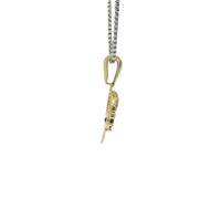 14KT Gold Charm Medium 3D Dolphin with Royal Blue CZ Stone Center, White CZ Stones Body, and Bell