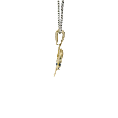 14KT Gold Charm Medium 3D Dolphin with Royal Blue CZ Stone Center, White CZ Stones Body, and Bell