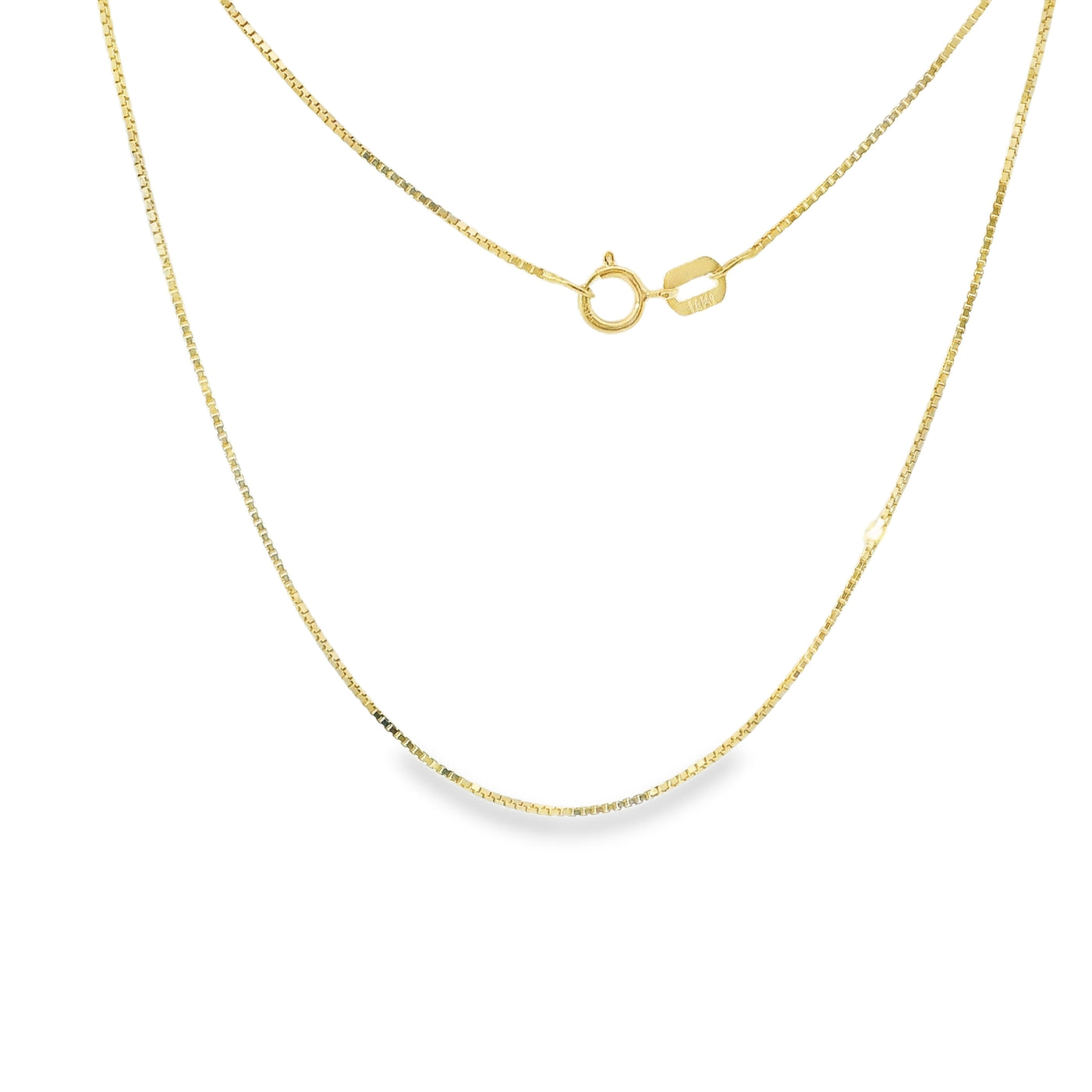 14KT Gold Solid Thin Chain Box Link with Pinwheel Clasp .7mm