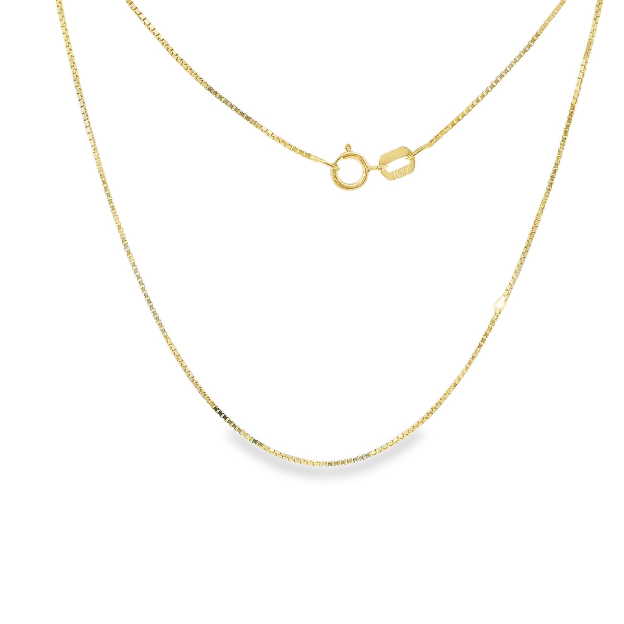 14KT Gold Solid Thin Chain Box Link with Pinwheel Clasp .7mm