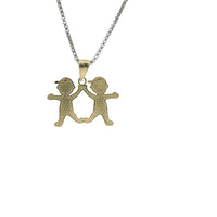 14KT Gold Charm Mini Tri Tone Boy / Boy Twins with Plain Bell