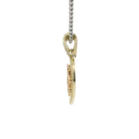 14KT Gold Charm Medium Two Tone "Te Amo" Broken Heart with Flower Center with White CZ Stone Outline and Two White CZ Stone Bells