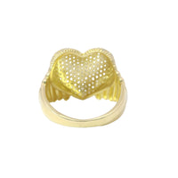 14KT Gold Ring Women's Jumbo Bubble White CZ Stones Heart with Plain Ribbed Band