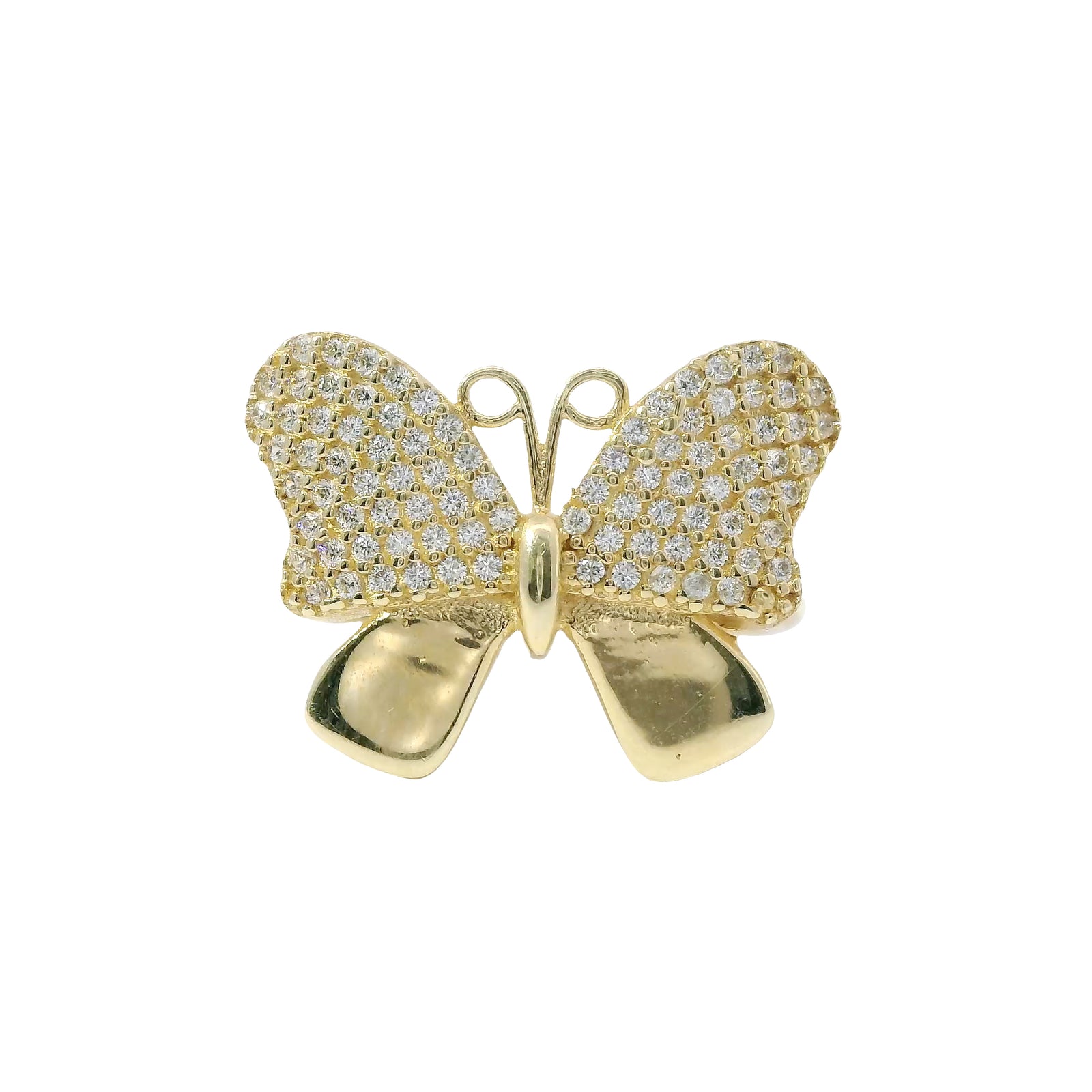 14KT Gold Ring Women's Butterfly White CZ Stone Top Wings and Plain Lower Wings with Plain Band