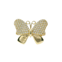 14KT Gold Ring Women's Butterfly White CZ Stone Top Wings and Plain Lower Wings with Plain Band