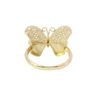 14KT Gold Ring Women's Butterfly White CZ Stone Top Wings and Plain Lower Wings with Plain Band