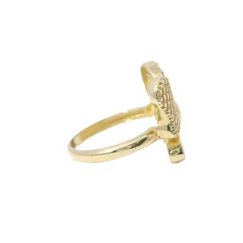 14KT Gold Ring Women's Butterfly White CZ Stone Top Wings and Plain Lower Wings with Plain Band