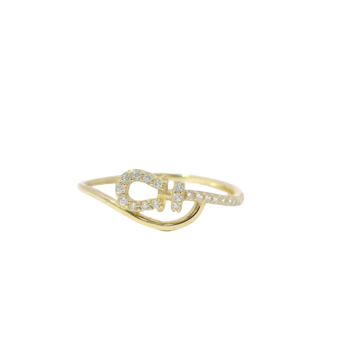 14KT Gold Ring Women's Light Weight White CZ Stone Fashion Belt Bypass Band