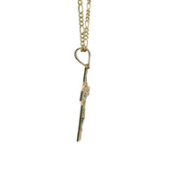 14KT Gold Charm Medium Two Tone St Benedict Coin Center Cross with Plain Bell