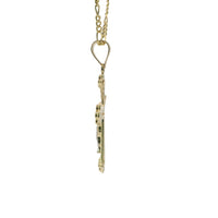 14KT Gold Charm Medium Two Tone Open Center Nugget Square Ends Crucifix Cross with Plain Bell