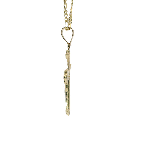 14KT Gold Charm Medium Two Tone Open Center Nugget Square Ends Crucifix Cross with Plain Bell