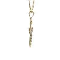 14KT Gold Charm Medium Two Tone Open Center Nugget Square Ends Crucifix Cross with Plain Bell