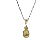 14KT Gold Charm Mini Pineapple with White CZ Stones and Plain Bell