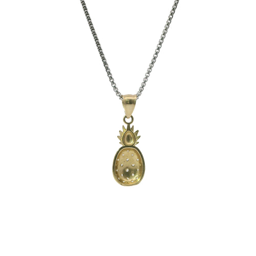 14KT Gold Charm Mini Pineapple with White CZ Stones and Plain Bell