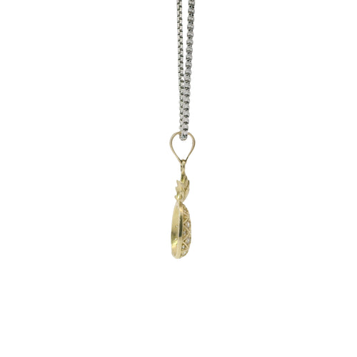 14KT Gold Charm Mini Pineapple with White CZ Stones and Plain Bell