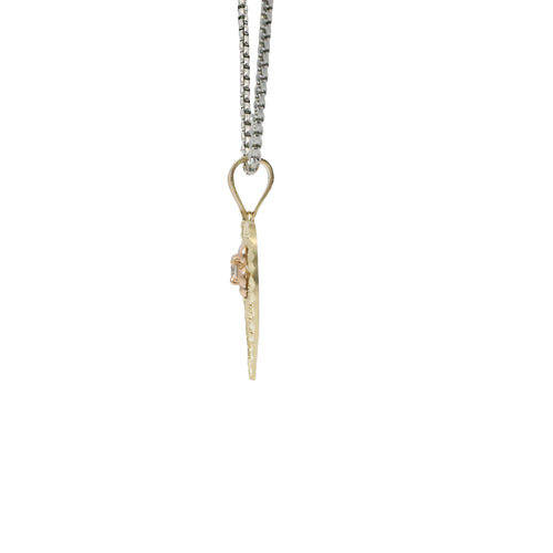 14KT Gold Charm Jumbo Tri Tone Flat "I Love You" Heart with White CZ Stone Right Side Flower and Plain Bell