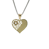 14KT Gold Charm Jumbo Tri Tone Flat "I Love You" Heart with White CZ Stone Right Side Flower and Plain Bell