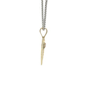 14KT Gold Charm Jumbo Tri Tone Flat "I Love You" Heart with White CZ Stone Right Side Flower and Plain Bell