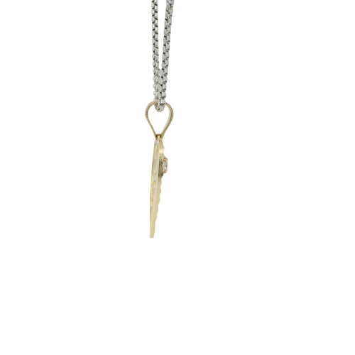 14KT Gold Charm Jumbo Tri Tone Flat "I Love You" Heart with White CZ Stone Right Side Flower and Plain Bell
