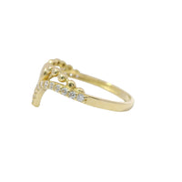 14KT Gold Ring Women's Solid Heart Beaded Necklace Center with Lower White CZ Stone Chevron Band