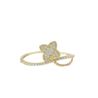 14KT Gold Ring Women's Light Weight White CZ Stones Clover Ballon Beaded Bypass Band
