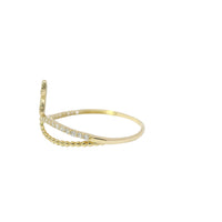 14KT Gold Ring Women's Light Weight White CZ Stones Clover Ballon Beaded Bypass Band