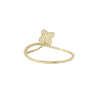 14KT Gold Ring Women's Light Weight White CZ Stones Clover Ballon Beaded Bypass Band