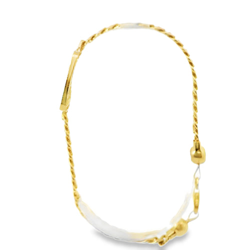 14KT Gold Bracelet Single Charm Two Tone Cross with White Gold Border and White CZ Stone End Cuban Link Lobster Clasp Band