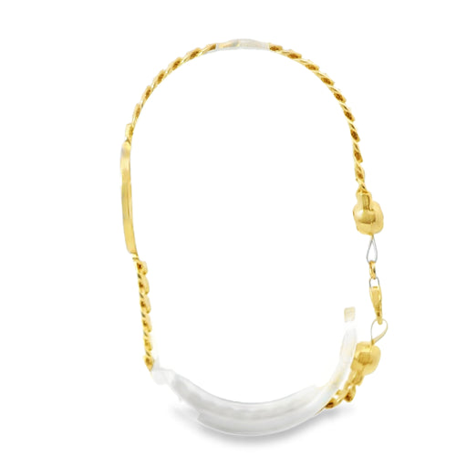 14KT Gold Bracelet Single Charm Two Tone Heart with White Gold CZ Stones Oval Border and White CZ Stone End Cuban Link Lobster Clasp Band