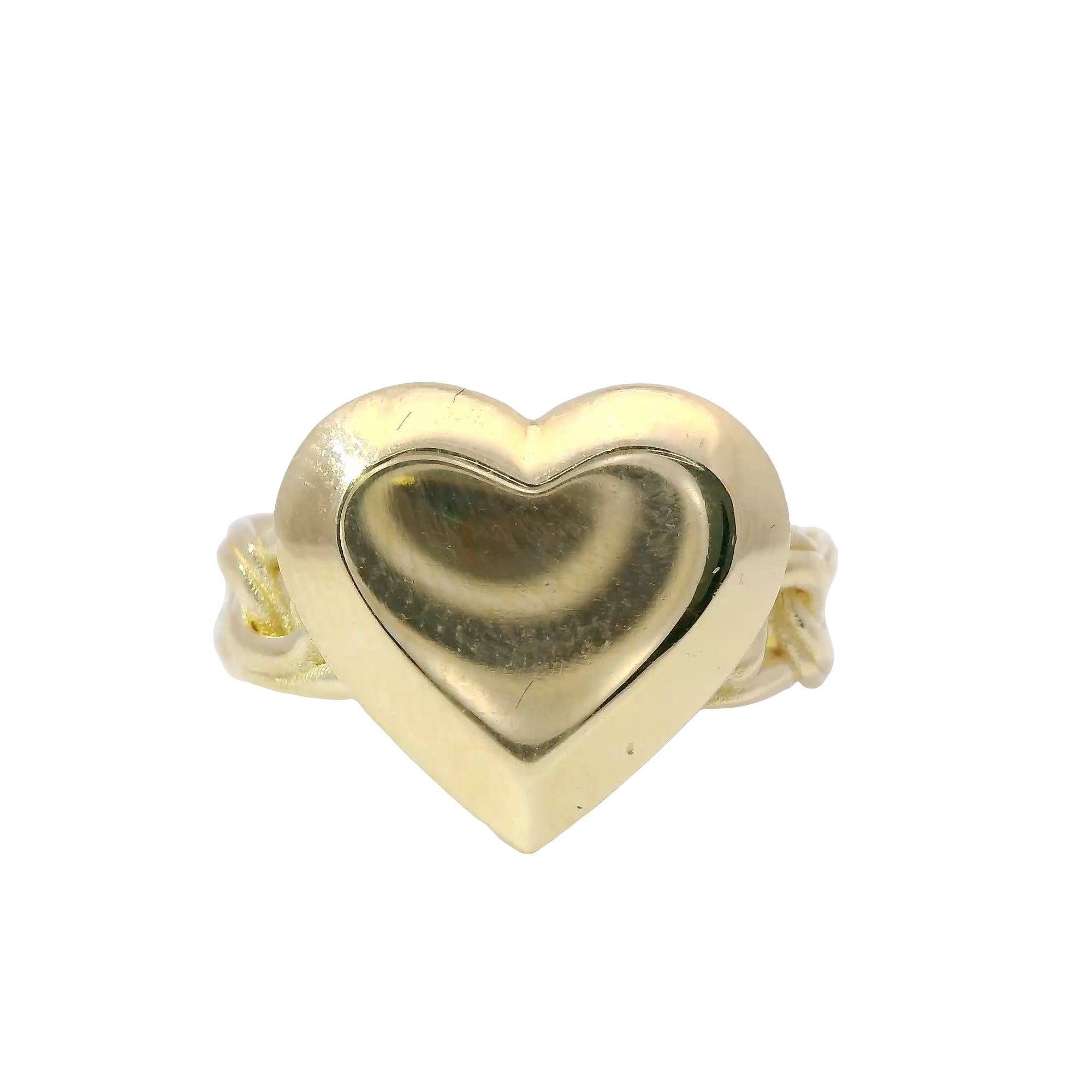 14KT Gold Ring Women's Engravable Heart Center with Chino Link Band