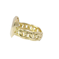 14KT Gold Ring Women's Engravable Heart Center with Chino Link Band