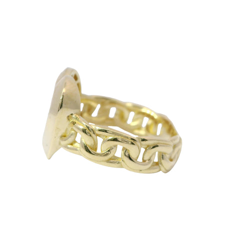 14KT Gold Ring Women's Engravable Heart Center with Chino Link Band