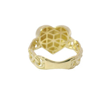 14KT Gold Ring Women's Engravable Heart Center with Chino Link Band