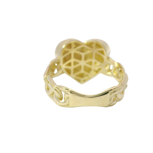 14KT Gold Ring Women's Engravable Heart Center with Chino Link Band