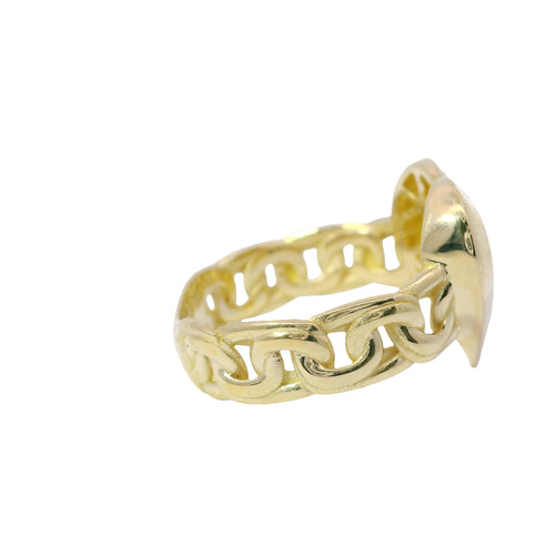 14KT Gold Ring Women's Engravable Heart Center with Chino Link Band