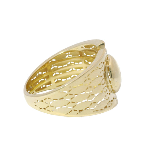 14KT Gold Ring Women's Single Bubble Dot Center with Asymmetrical Top Split Band and Triangle Lattice Cutouts on Band