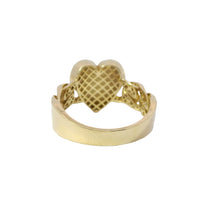14KT Gold Ring Women's Curved Engravable Plain Heart Shape Center with Cuban Link Band
