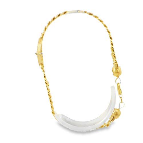 14KT Gold Bracelet Women's Single Charm Tri Tone Sunray St. Jude Heart with White CZ Stones Border and White CZ Stone End Cuban Link Lobster Clasp Band