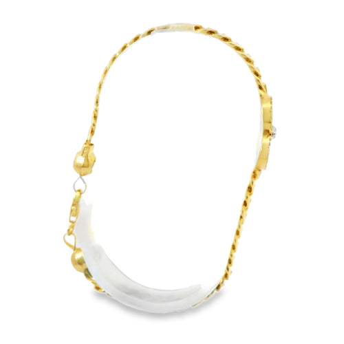 14KT Gold Bracelet Women's Single Charm Tri Tone Sunray St. Jude Heart with White CZ Stones Border and White CZ Stone End Cuban Link Lobster Clasp Band