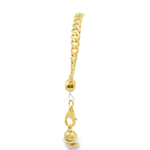 14KT Gold Bracelet Women's White CZ Stones Heart with Star Cutout and White CZ Stone End Cuban Link Lobster Clasp Band