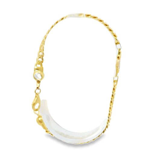 14KT Gold Bracelet Women's White CZ Stones Heart with Star Cutout and White CZ Stone End Cuban Link Lobster Clasp Band