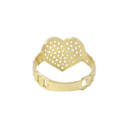 14KT Gold Ring Women's Cluster Curved White CZ Stones Heart Center with Overlapping Plain Borders and Chino Link Band