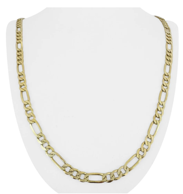 14KT Gold Chain Solid Figaro Diamond Cut 9mm