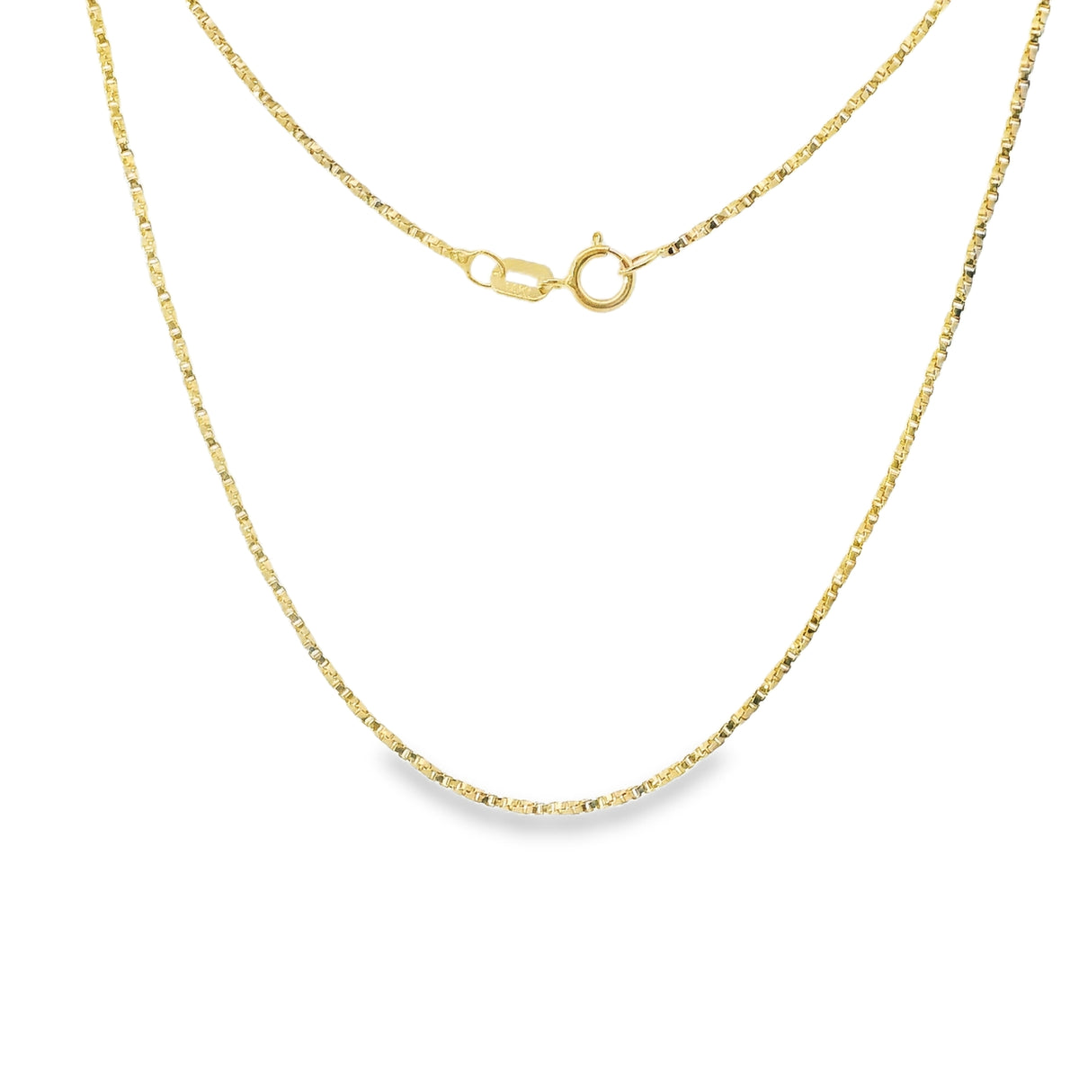 14KT Gold Solid Thin Chain Disco Box Link with Pinwheel Clasp 1mm