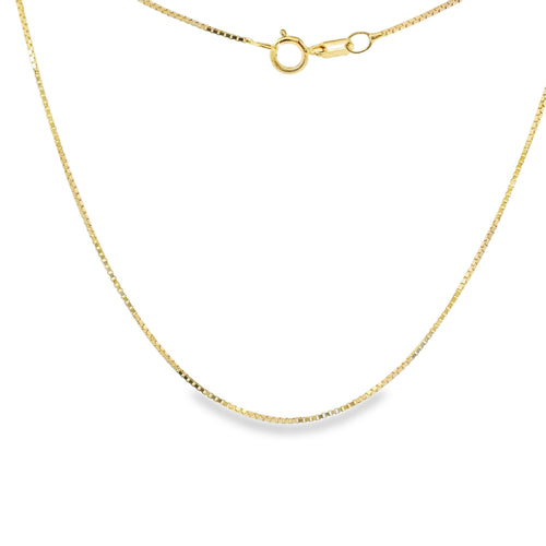 14KT Gold Solid Thin Chain Disco Box Link with Pinwheel Clasp .8mm