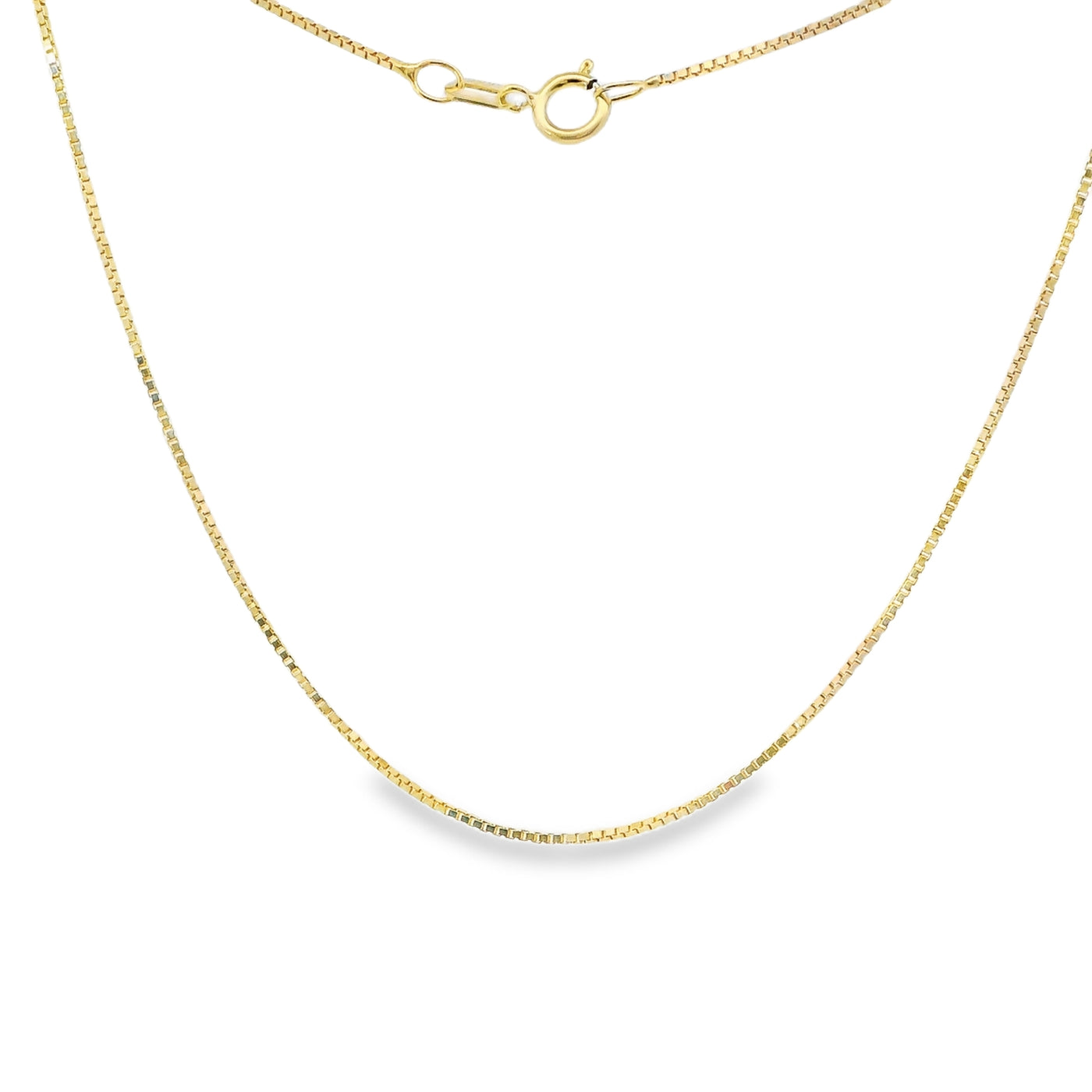 14KT Gold Solid Thin Chain Disco Box Link with Pinwheel Clasp .8mm