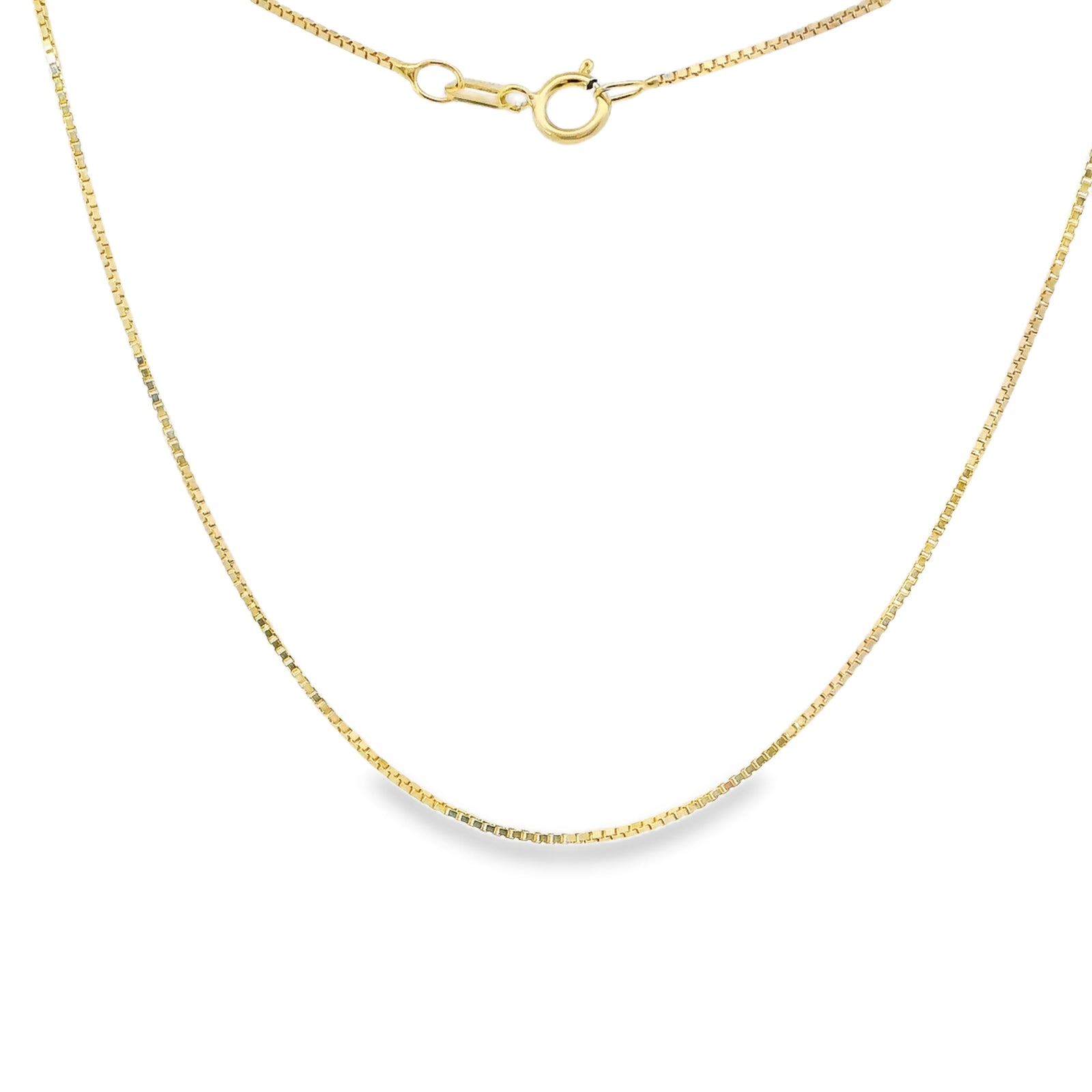 14KT Gold Solid Thin Chain Disco Box Link with Pinwheel Clasp .8mm