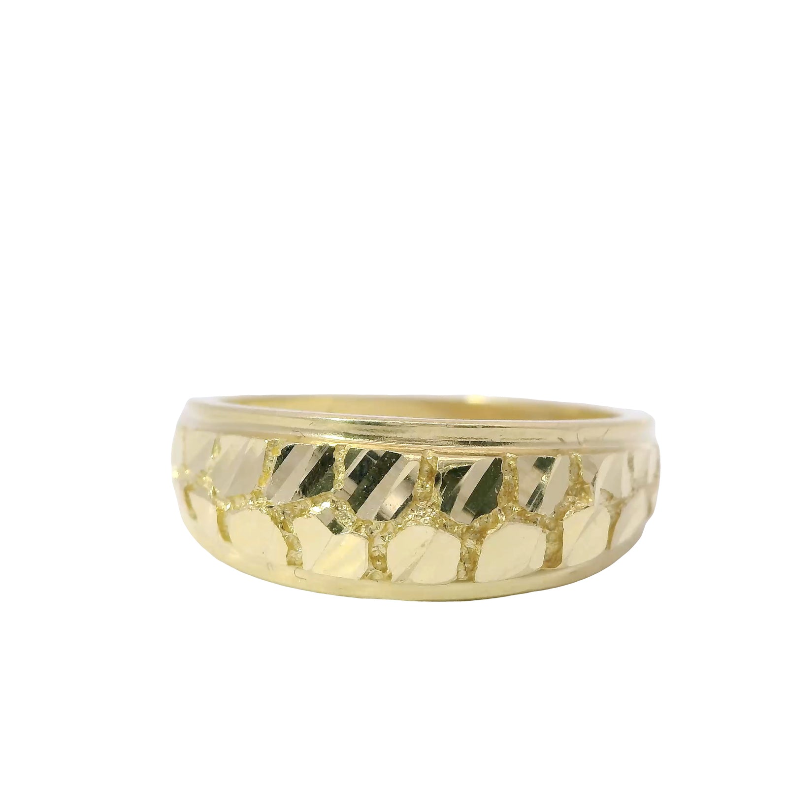 14KT Gold Ring Women's Domed Nugget Center with Plain Borders Band